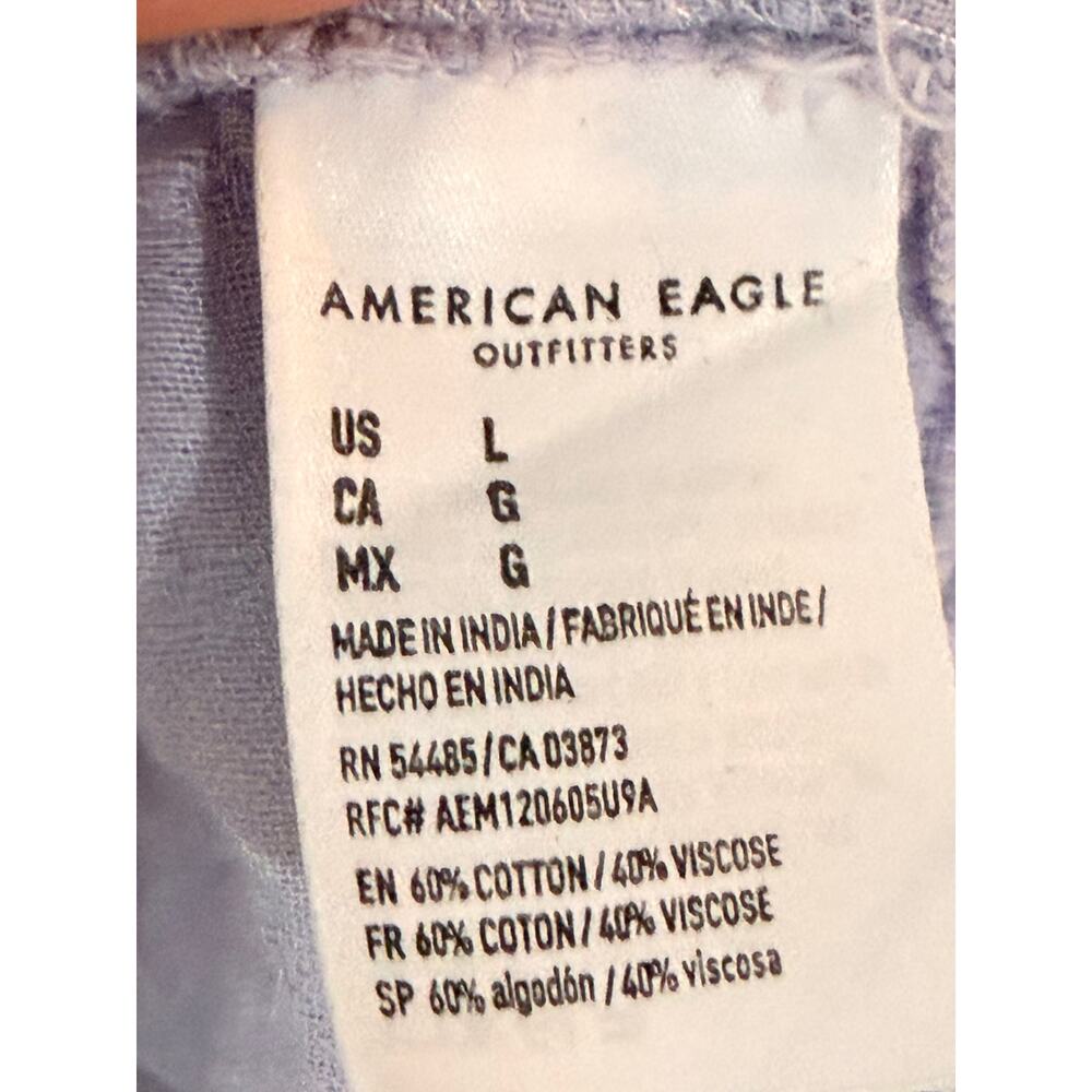 American Eagle Blue Tiered Peplum Blouse Open Back Long Sleeve Size L - Picture 6 of 9